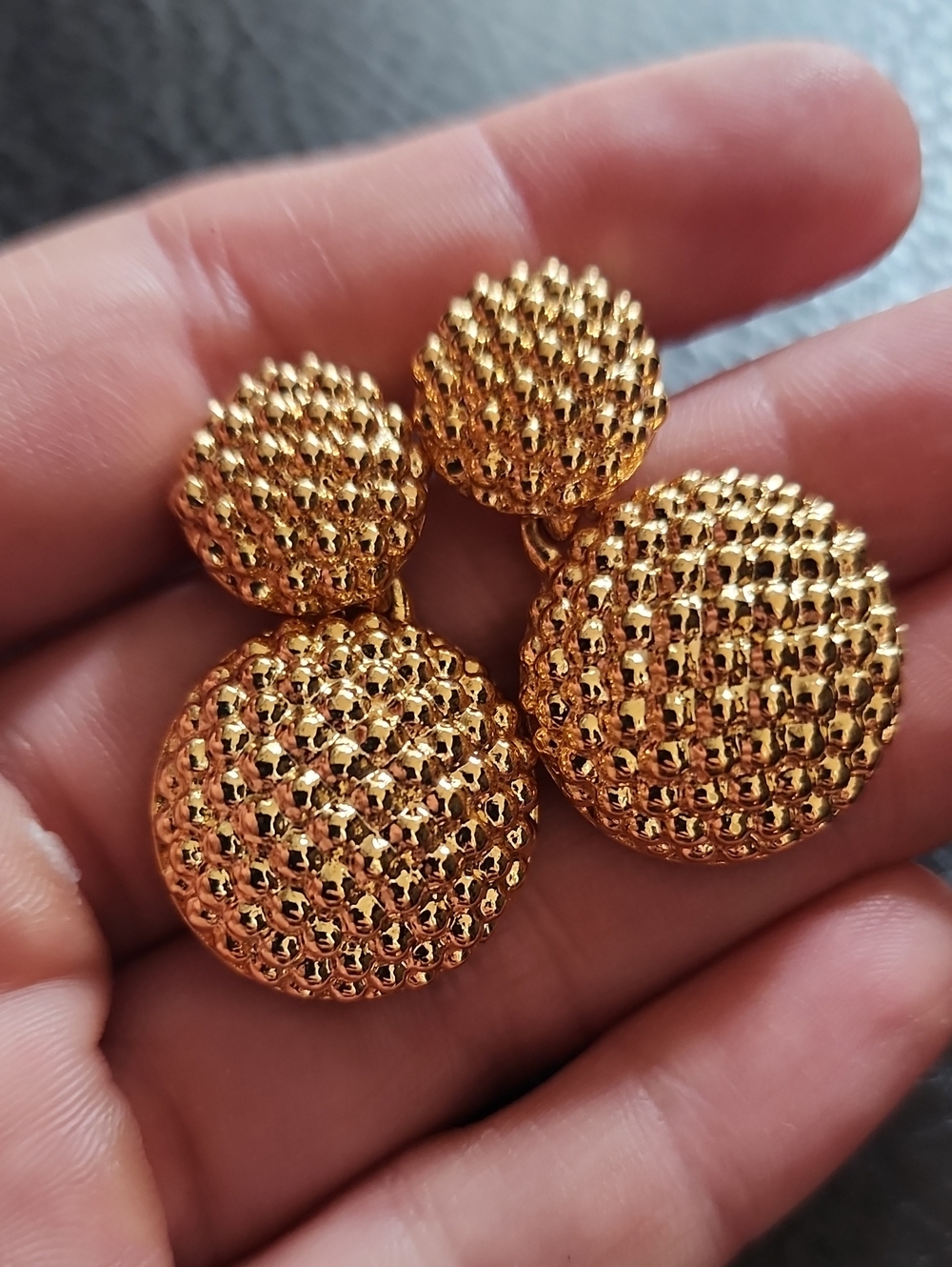 VTG Gold Avon Textured Double Disc Drop Earrings - Women Jewelry
